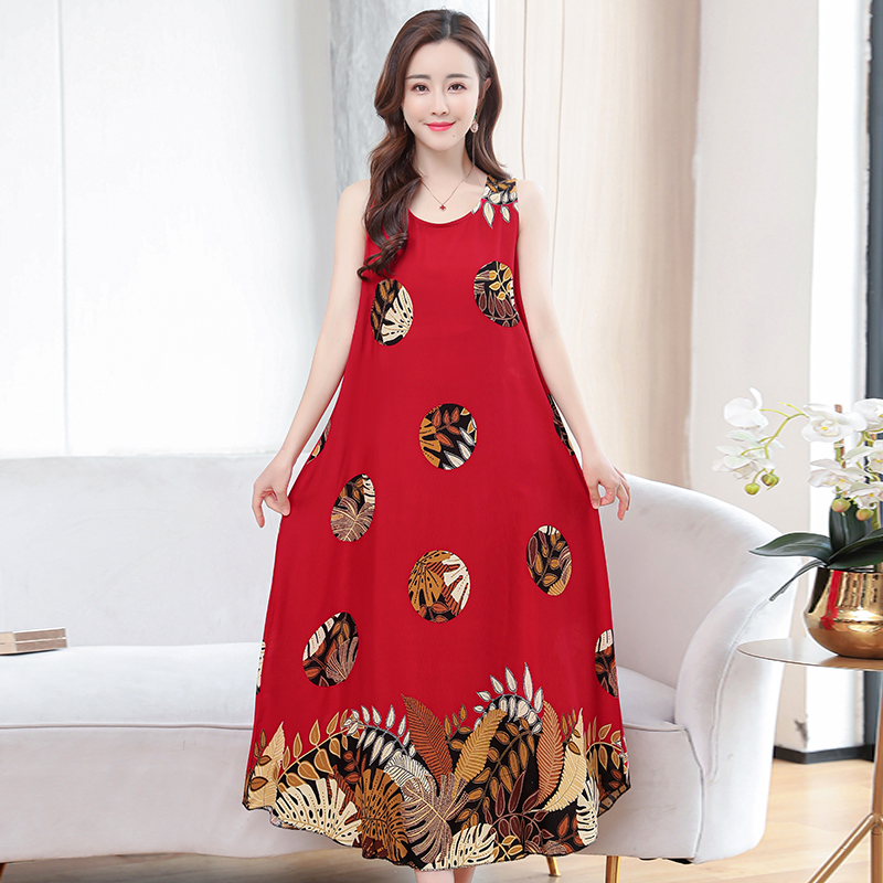43poplin  Nightdress female pure cotton new pattern summer Thin Sleeveless Medium and long term Increase fertilizer Big size easy Fat mm pajamas