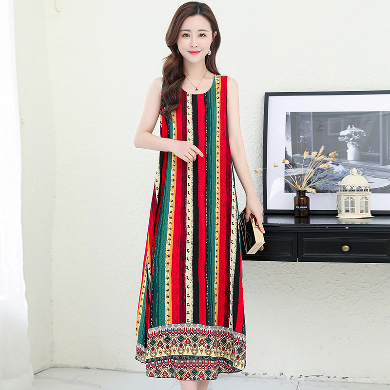 45poplin  Nightdress female pure cotton new pattern summer Thin Sleeveless Medium and long term Increase fertilizer Big size easy Fat mm pajamas