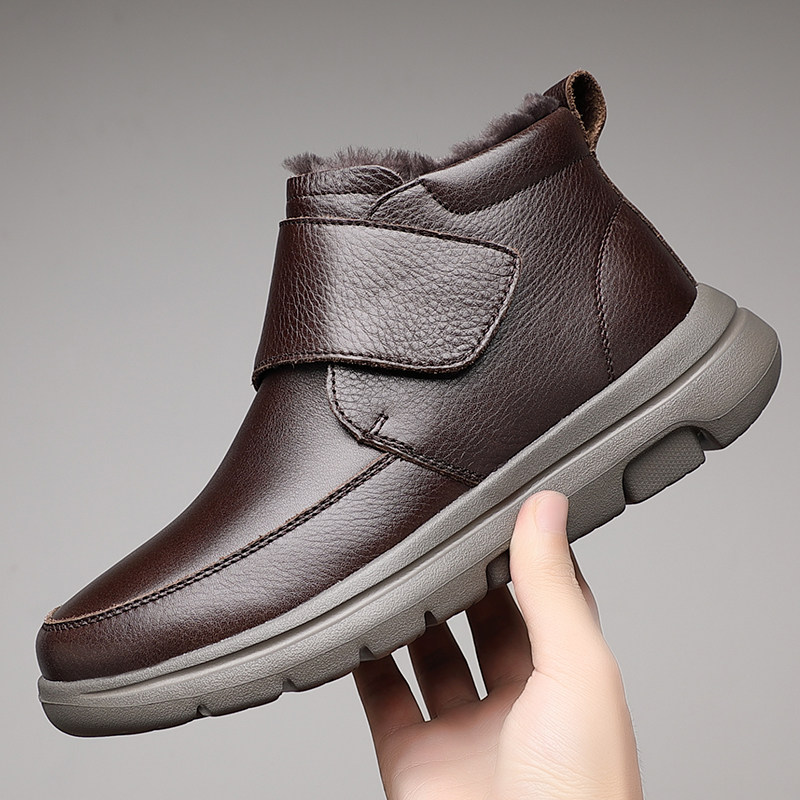 Genuine leather wool integrated male shoes plus suede warm genuine leather daddy cotton shoes for elderly winter thickened wool cotton leather shoes