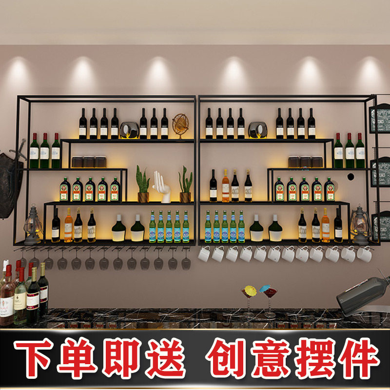 The restaurant is against the wall simple wine rack shelf home creative glowing wine rack bar counter retro decoration multi-storey wine cabinet