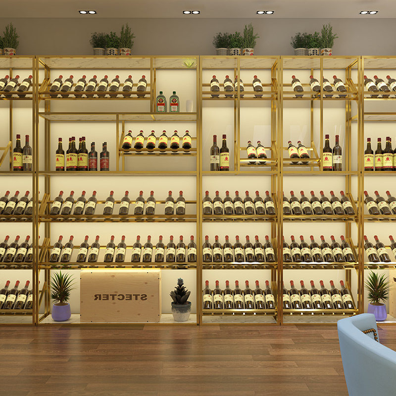 Commercial floor placing red wine Show liquor shelves Wine Shop Custom Multilayer Red Wine Cabinet Creative Slant Wine Shelf