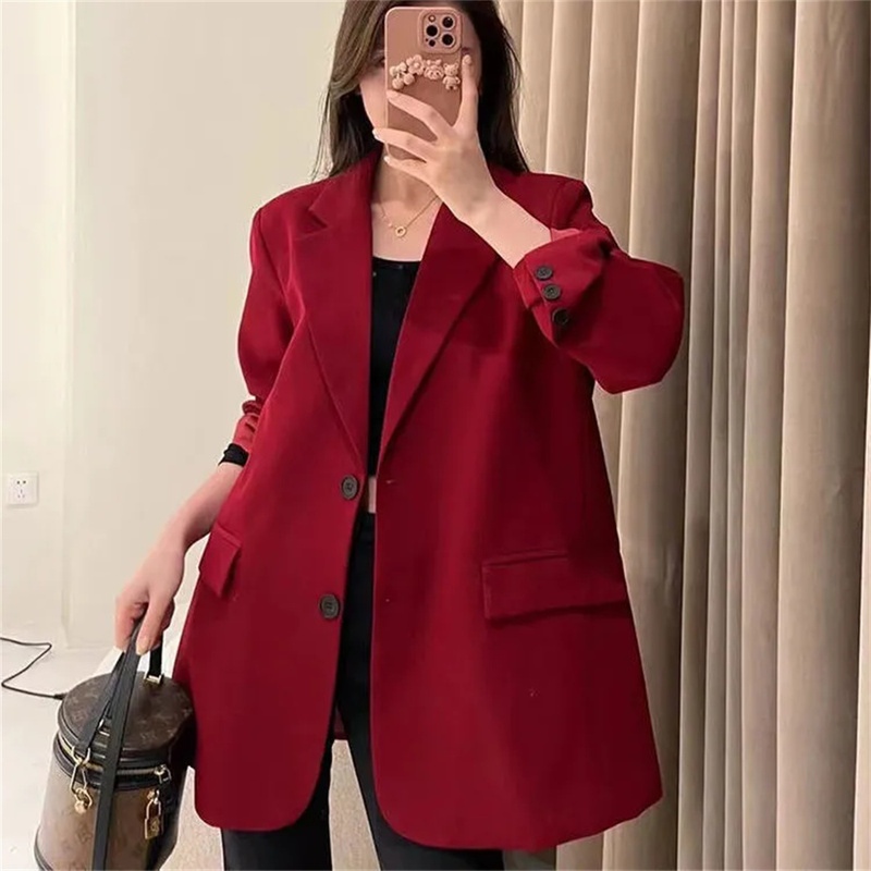 High-End and Elegant Red Blazer for Women, Autumn 2026 New Style, Petite Fashion Casual Suit, Mid-Length
