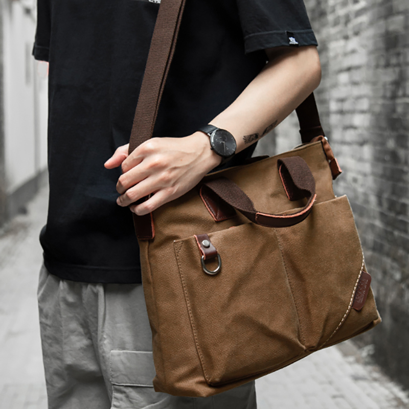 Canvas Slanted Satchel men's single shoulder bag Multifunction scapegoat Multi-pocket handbag Business work commuter briefcase
