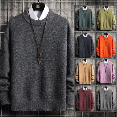 新款秋冬羊绒衫男圆领加厚套头宽松毛衣
