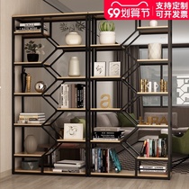 Bookshelf shelf industrial wind steel wood partition multi-layer display shelf simple office iron bookcase floor shelf