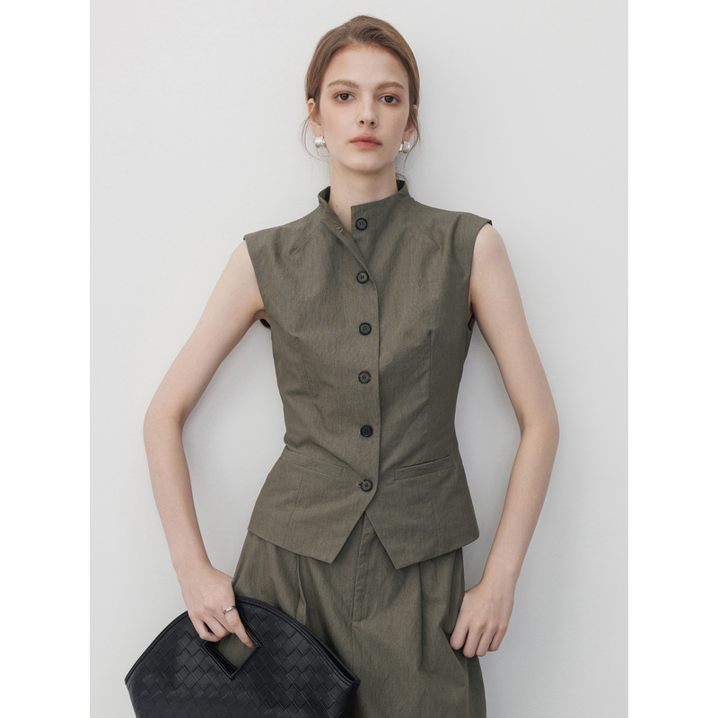 Chicjre/Retro Old Money Style Stand Collar Vest for Women 2026 Summer New Lyocell Stand Collar Sleeveless Top
