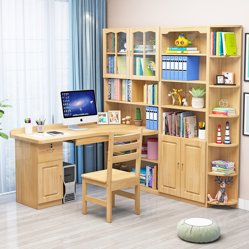 Solid Wood Desk Bookshelf Group Full House With Children Desk Student Simple Desk Corner Computer Desk Style Desk