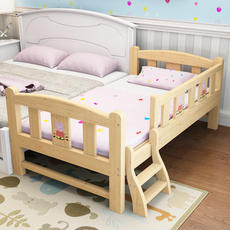 Solid Wood Children's Bed With Guardrails Boy Single Bed Girl Princess Bed Baby Widening Small Bed Baby Splicing Large Bed