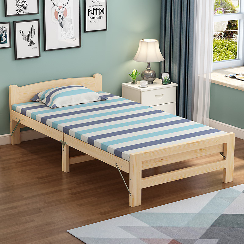 Folding bed Single bed Household simple economy solid wood bed Rental room Children's bed Adult double bed Lunch break bed