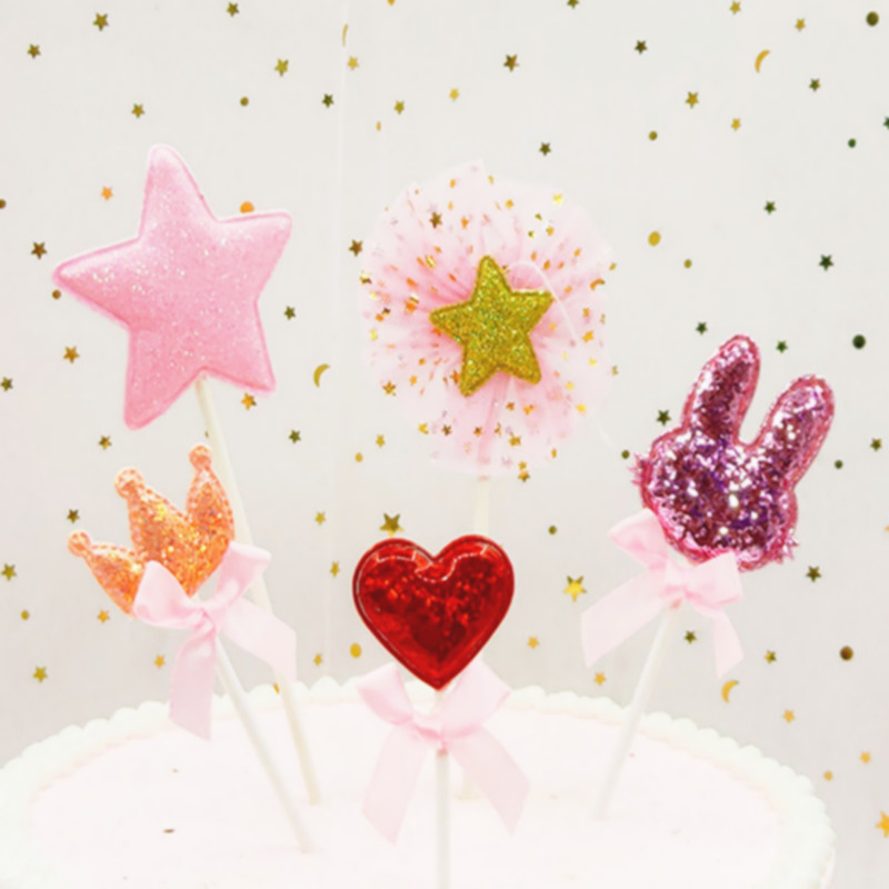 Baking Cake Decoration Pink Shiny Twinkling Cute Little Rabbit Inserted Plugin Birthday Party Dress Costume spot