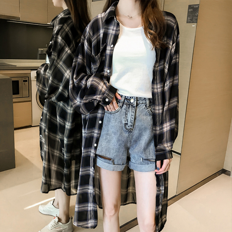 Plaid Sun Protection Clothing for Women, Long-Sleeved 2026 New Summer Breathable Outer Cardigan, Mid-Length Shirt, Thin Jacket for Spring and Autumn