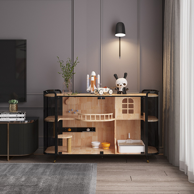 Cat Cage Villa Cat House Solid Wood Luxury Large Space Multilayer Cat Iron Art Pet Store Cat Cafe Locker Room Cat Cafe Cabinet