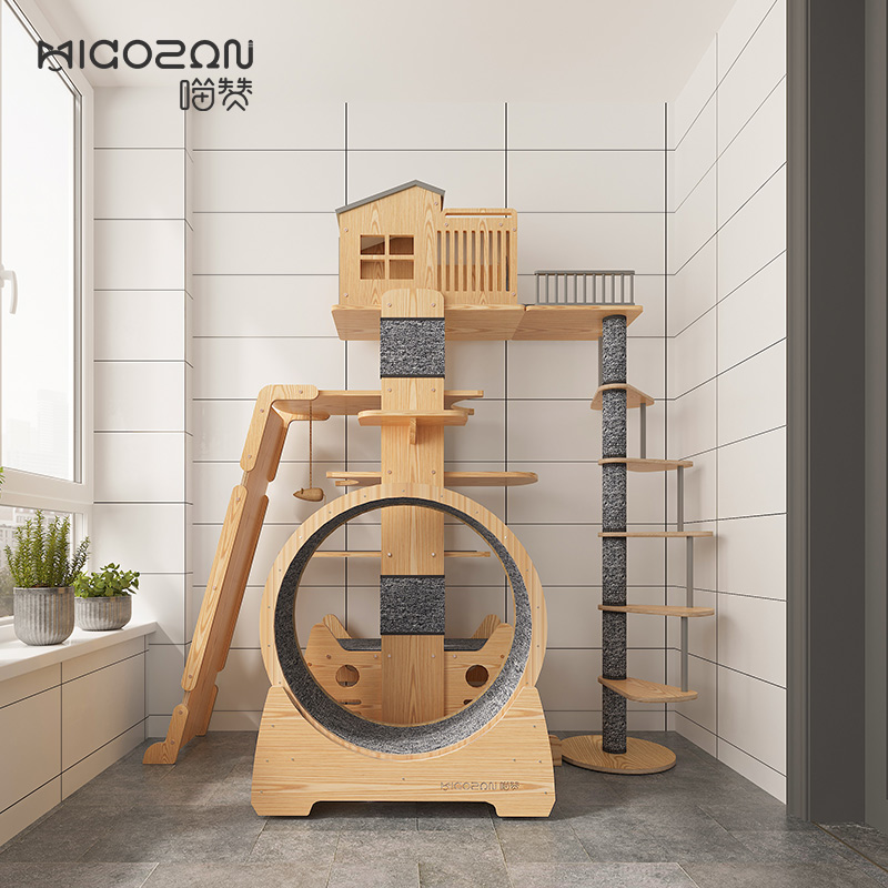 Meow Zan solid wood cat climbing frame luxury large cat tree one small cat litter villa cat scratching board Tongtianzhu jumping platform