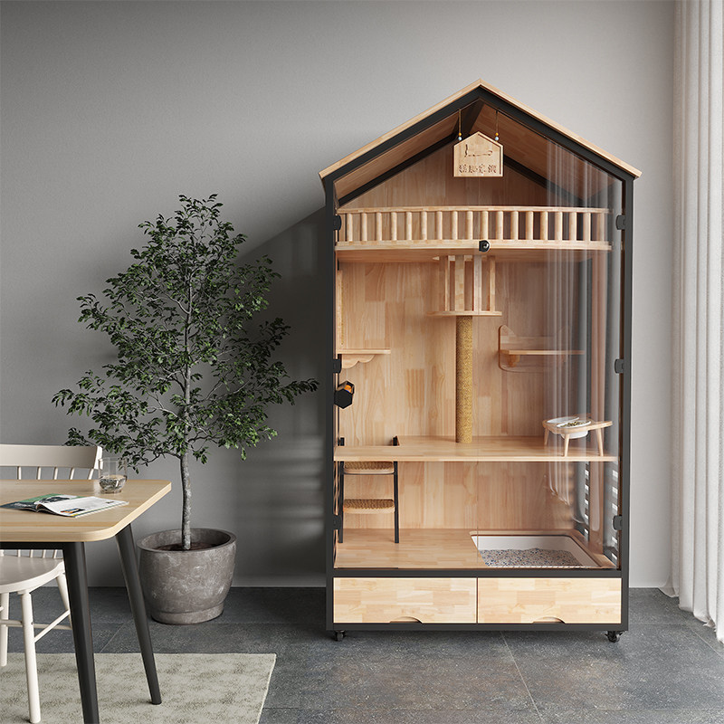 Meow Zan cat cage Villa apartment Solid wood luxury three-story cat nest Sunshine house cat house Cat cabinet can be customized