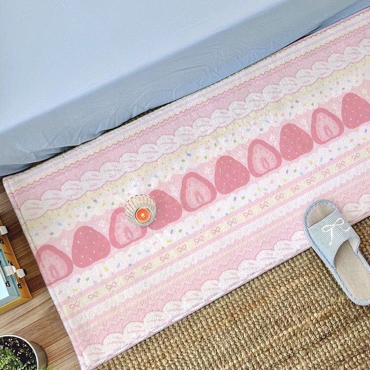 Fair Isle Pink Strawberry Faux Cashmere Rug Girly Bedroom Bedside Plush Floor Mat Bay Window Cushion Fair Isle Pink Strawberry Faux Cashmere Rug Girly Bedroom Bedside Plush Floor Mat Bay Window Cushion