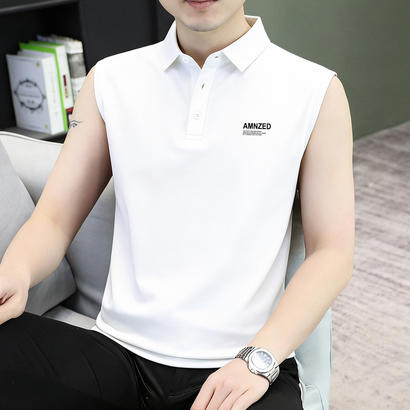 Men's Lapel Sleeveless Vest 2026 Summer New Business Casual Cool Vest Top Pique Cotton Polo Shirt