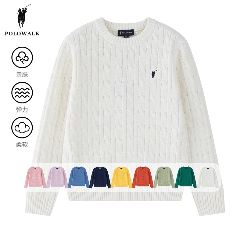 Polowalk Children's Clothing Boys and Girls Cable Knit Sweater Autumn New Polo Children's Cable Knit Pullover Knitwear Top