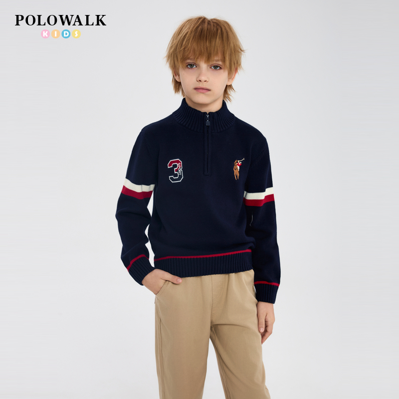 Polowalk Children's Clothing Boys' Half Turtleneck Zipper Sweater Autum New Paul Kidsren's Pullover Knitwear Top