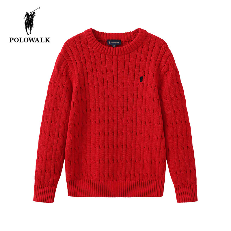 Polowalk Children's Clothing Red Sweater Autumn New Style Paul Boys and Girls Christmas Cable Knit Inner Sweater