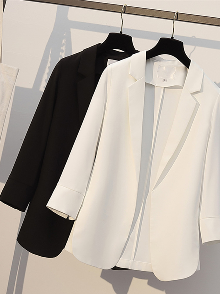 White blazer women's summer 2021 spring and Autumn net red casual black Chiffon small suit top thin section