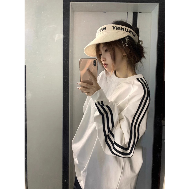 Chinese Trendy Brand American Retro Three-Stripe Oversized Sweatshirt for Women, Spring and Autumn 2026 New Style, Autumn and Winter Lazy Top