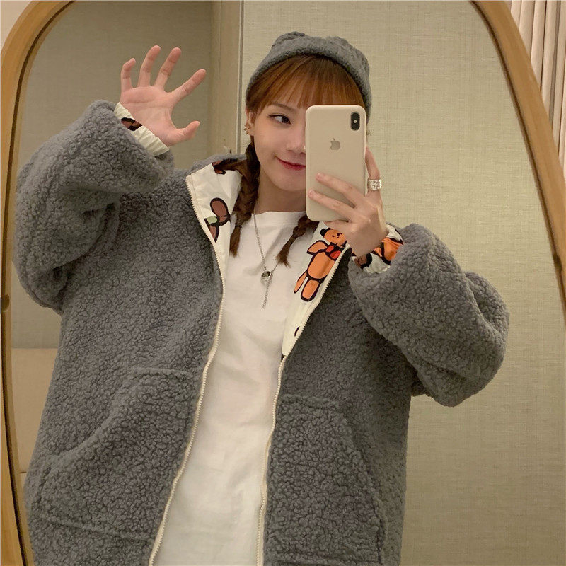 Cute Bear Print Coat Image 3