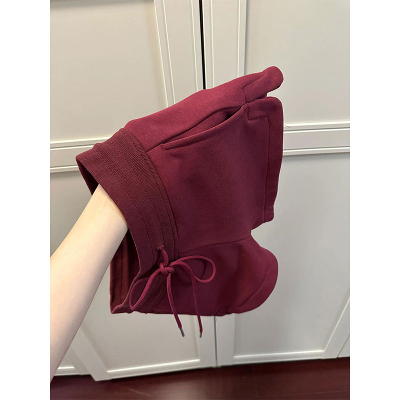American Retro High Street Burgundy Casual Sports Shorts for Women, Summer Thin High-Waisted Slim-Fit Dance Hot Pants