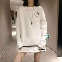 Korean chic autumn and winter new style bottoming shirt with holes in the middle and long western style loose top T-shirt womens long-sleeved plus velvet