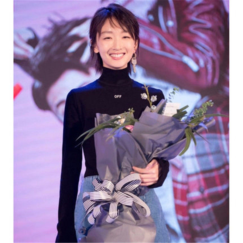 Korean star autumn and winter black off half-high collar T-shirt with bottoming shirt women plus velvet long-sleeved embroidered letter top