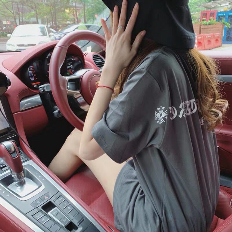 Korean version of short-sleeved women's half-sleeved Korean star style spring tide brand cotton loose CH printed boudoir honey dress mid-length t-shirt