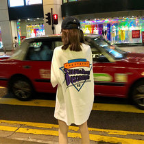 Korean summer casual tide brand loose cotton star t-shirt men and women mid-length short-sleeved couple print tops