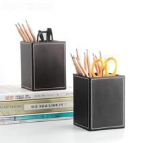 Business multifunctional leather square pen holder cute desktop storage box creative Korean ornaments office supplies customization