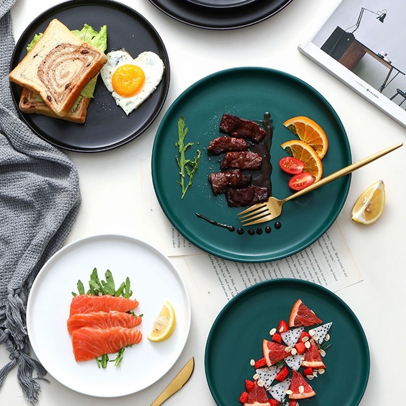 Macaron good-looking disc subnetting Red Porcelain Eurostyle Steak House Individuality Fruit Fish Pan Italian pasta flat tray