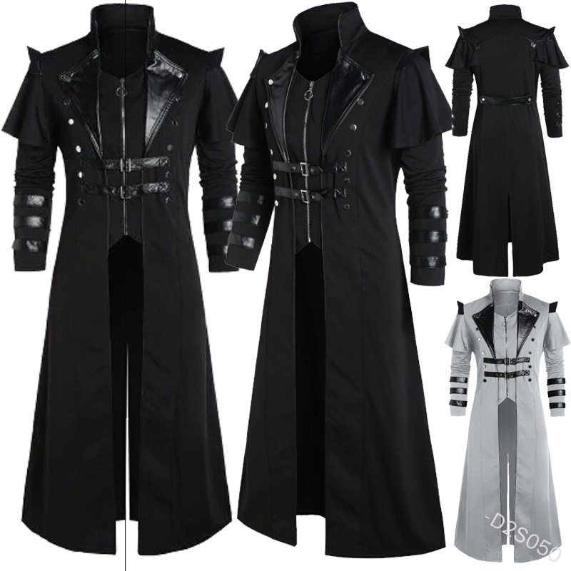 Medieval Renaissance Punk Coat Stage Play Performance Props Photography Clothing Retro Long Slit Coat