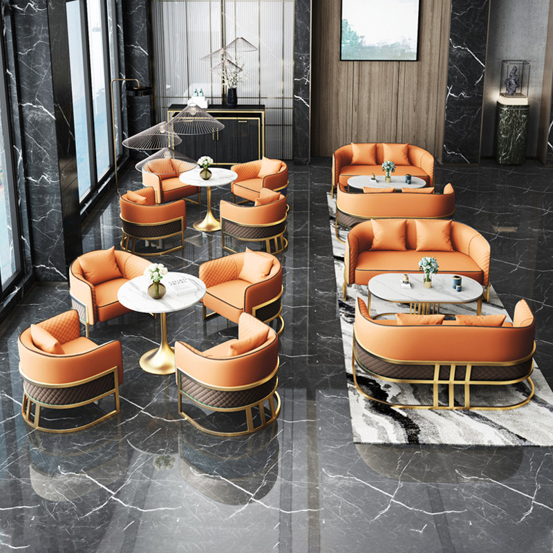 Sample house exhibition center booth reception negotiation sofa combination light luxury modern hotel lobby lounge area business leather office