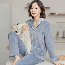 Autumn and winter coral velvet pajamas women thickened long-sleeved warm island velvet home clothes suit can be worn outside spring and autumn