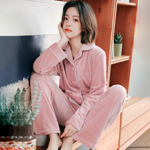 Coral velvet pajamas womens spring and autumn warm thickened long-sleeved island velvet suit autumn and winter large size flannel home clothes