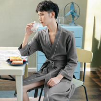 Mens nightgown Summer hotel pajamas Bathrobe Absorbent quick-drying cotton spring and autumn loose large size pajamas Long home clothes