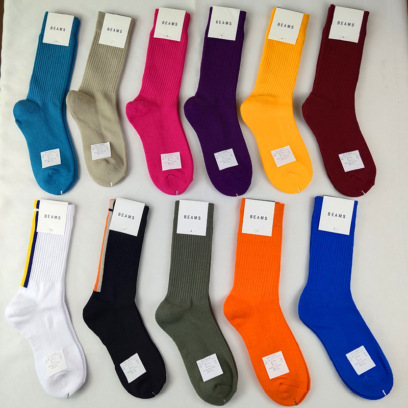 In-Stock Beams Solid Color Unisex Candy-Colored Thickened Towel-Soled High-Top Skateboarding Socks, Three Pairs 