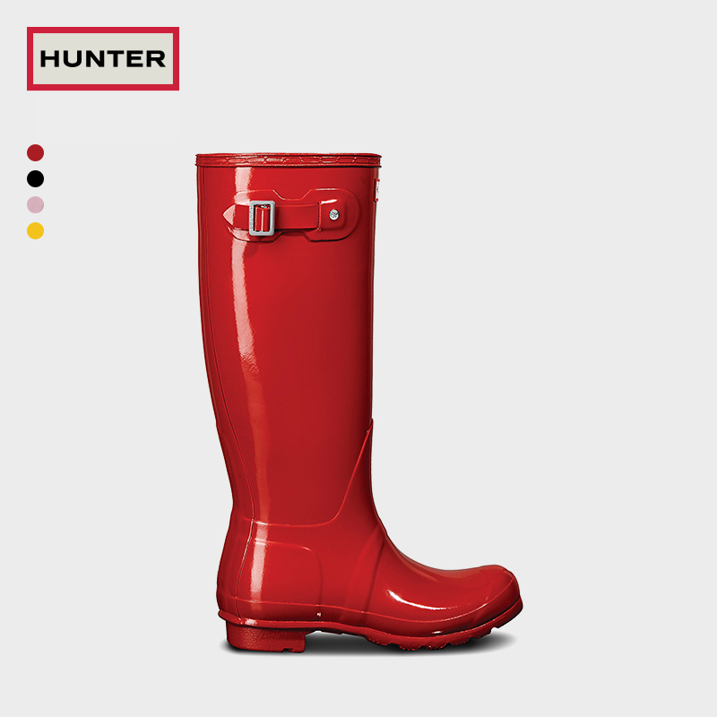 Hunter UK Wellington Rain shoes Rain boot Female fashion Exterior Wearing bright face Slim Waterproof Non-slip High Drum Long Boots