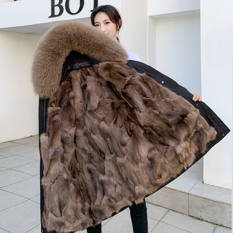Parker Women's 2026 New Winter Real Fox Fur Detachable Liner Fur Integrated Mid-Length Fur Coat Parker Women's 2026 New Winter Real Fox Fur Detachable Liner Fur Integrated Mid-Length Fur Coat