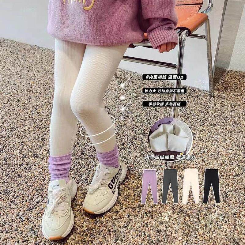 Girls' fleece underwear new winter clothes children's white one-piece fleece pants baby thickening feet trousers spring and autumn