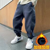 2022 exploits Huffg boys casual pants autumn and winter plus suede 100 hitch and rugged letters sports pants