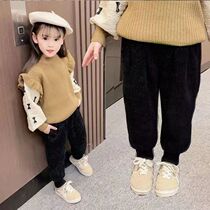 Girl Plus Suede Pants Autumn Winter Outwear 2022 New Korean Version Bunch Foot Children Thickened Warm Light Core Suede Casual Pants