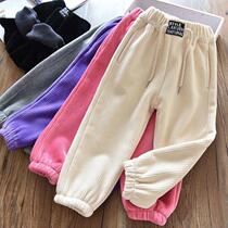 Girl Pants Autumn Winter Exterior Wearing Plus Suede Thickening 2020 New Children Light Core Suede Trousers Large Childrens Winter Style Foreign Air