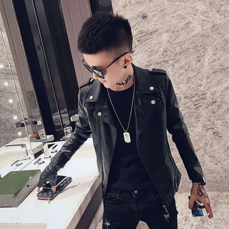 Spirit boy da nam áo khoác mỏng Áo khoác da nam mùa thu hàn quốc áo khoác nam xu hướng lưới màu đỏ - Quần áo lông thú