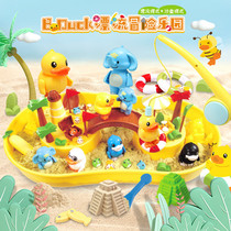 Small yellow duck large electric fishing plate set for boys 6 babies one year old two years old 3 magnetic fish childrens fishing toys