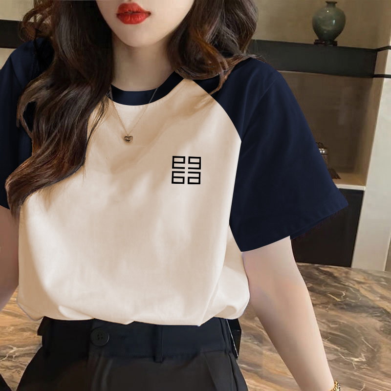 Pure Cotton Short-Sleeved T-Shirt for Women 2026 Summer New Loose Korean Style Color-Blocking Raglan Sleeve Round Neck Top Half-Sleeve