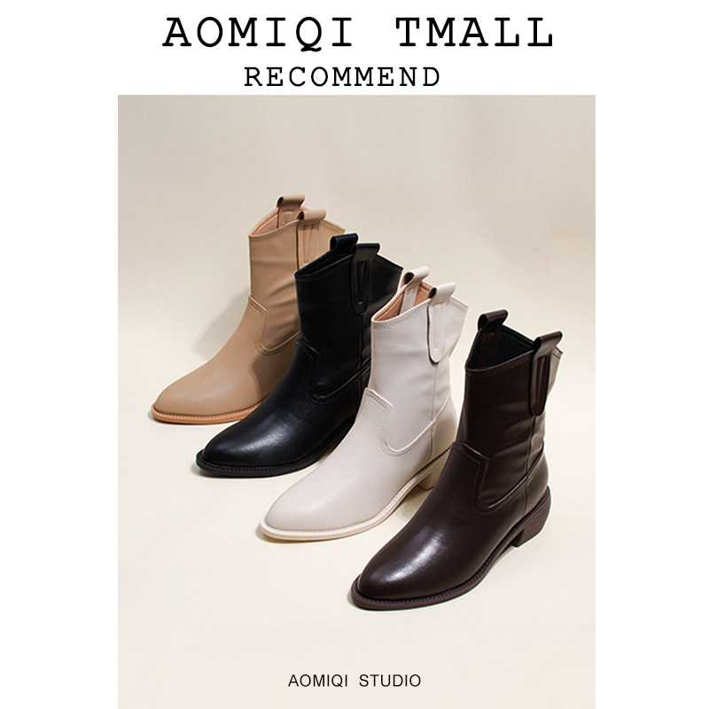 Western cowboy short boots female summer 2022 new pointed toe thick heel v mouth retro British style Martin boots mid-tube single boots