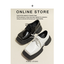 Black lacing small leather shoes women 2022 spring autumn new Inn Wind Academy JK retro cute pine pastry thick bottom single shoes